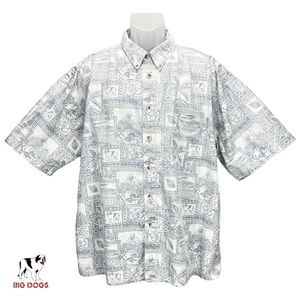 Big Dogs‎ | Men 2XL | Reverse Print Blue/White Hawaiian Aloha Short Sleeve Shirt